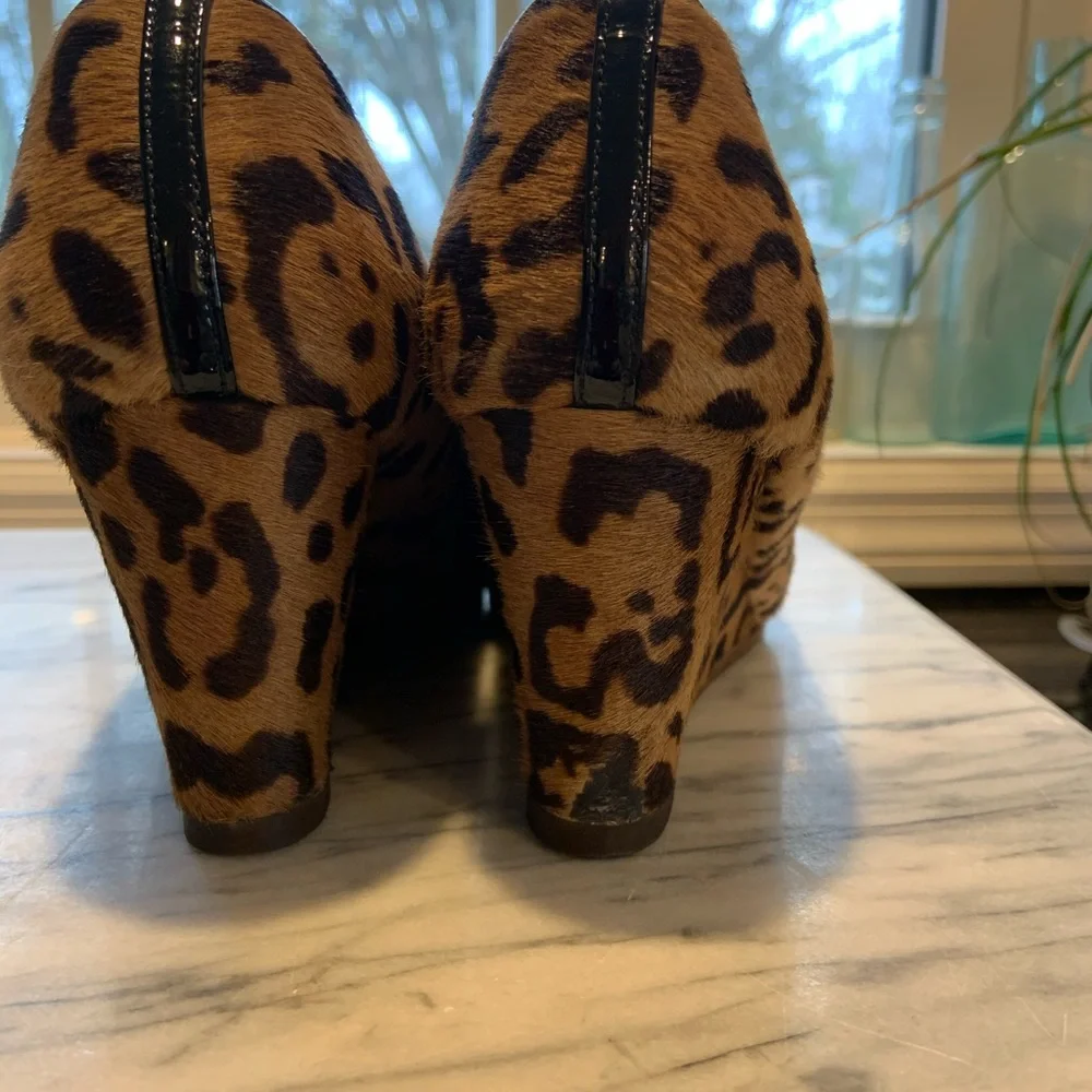J. Crew Leopard Print Tan and Brown Wedge Pumps